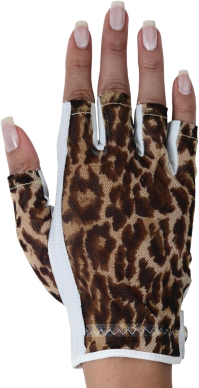 Animal Print Solar Tan Fashion Half Glove | UV Protection SPF 10, Breathable & Stylish, Tan-Through Solar Fabric