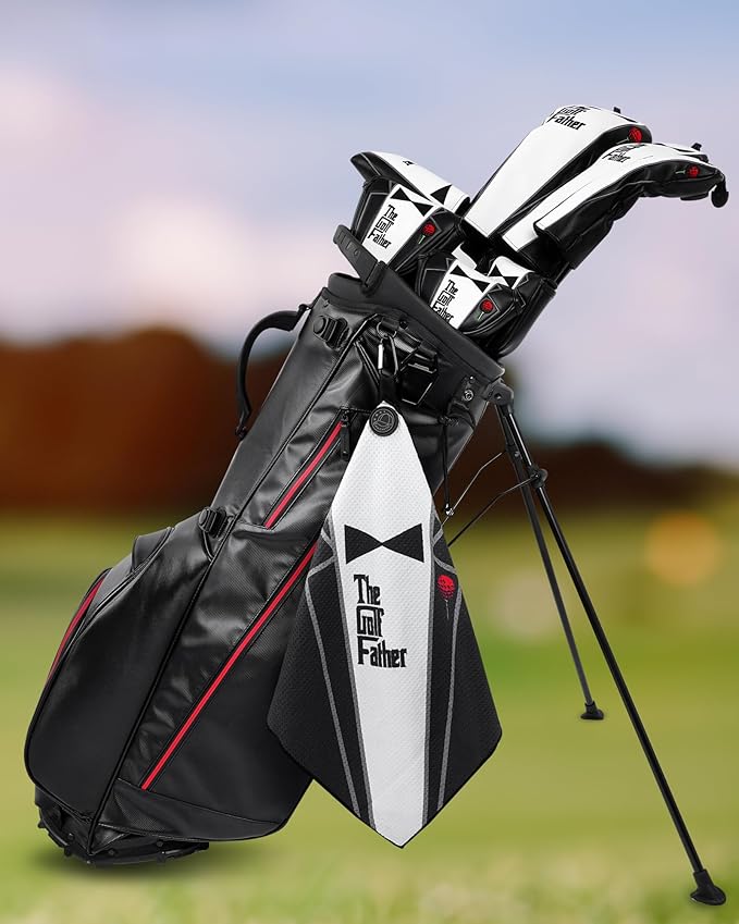 The Golf Father Golf Club Covers, Driver Fairway Hybrid Headcover, Funny Putter Cover Magnetic, Black & White Color Iron Covers,Golf Gifts for Men