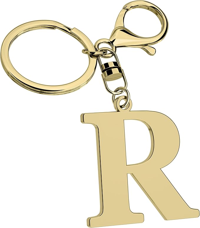 Stainless Steel Gold Letter A-Z Keychain for Women Men, Initial Letter Pendant with Key Ring, Charms for Key Backpack Bag