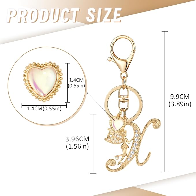 Gold Plated Alphabet Initial Letter Keyring Keychain for Women Girls Crystal Key Chains for Wallet Backpack Bag Charm