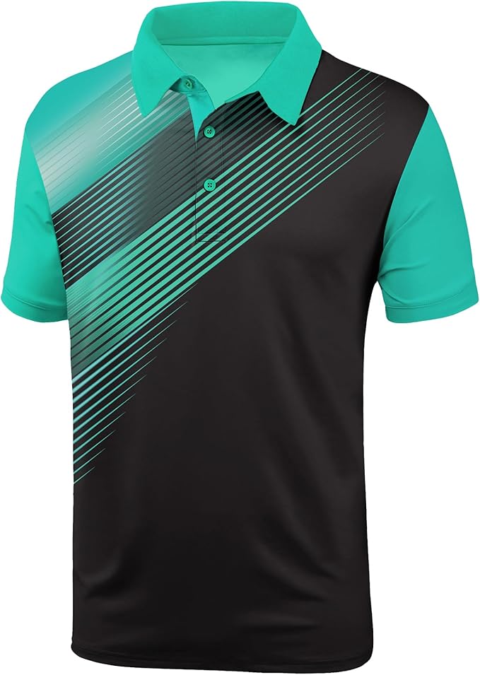 JACKETOWN Mens Polo Shirts Short Sleeve Print Dry Fit Performance Moisture Wicking Casual Collared Golf Shirts