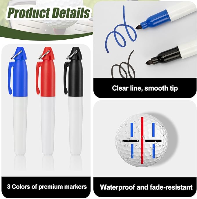 chfine Golf Ball Marker Set with 3 Golf Ball Marker Stencils and 3 Colors Golf Ball Markers, Golf Ball Line Marker Tool with Case, Golf Ball Alignment Marking Tool, Golf Accessories for Men and Women