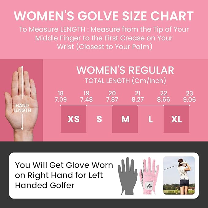 Amy Sport Golf Gloves Women's Upgrade Rain Grip Left Hand Weathersof Value 2 Pack, Right Handed Golfer Hot Wet All Weather Glove for Women Girls Ladies, Fit Size Small Medium Large