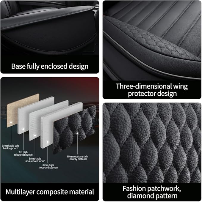 Leather Car Seat Covers for Volkswagen Golf 2001-2021,Car Seat Covers Full Set,Seat Covers with Safety,Waterproof Seat Cover Compatible Airbag(5pcs Black Standard)
