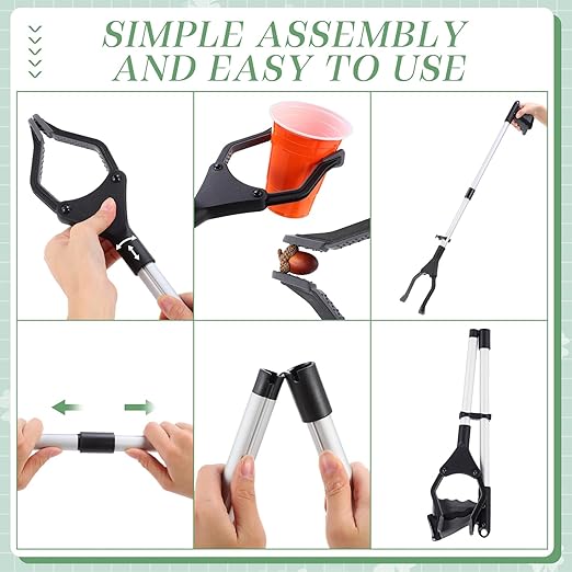 Ctosree 8 Pack 32" Trash Grabber Reacher Tool for Elderly, Foldable Litter Picker Upper, Lightweight Trash Pick up Stick, Long Handy Mobility Aids for Home Garden Arm Extension(Gray)