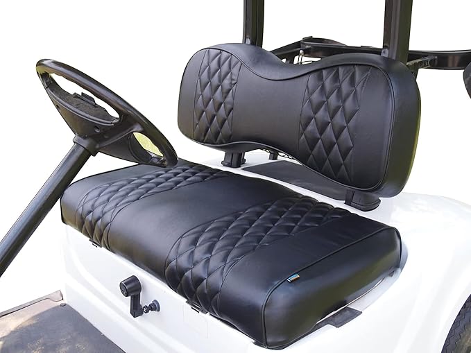Huskey 4PCS Golf Cart Front/Rear Seat Covers for EZGO RXV 2008-UP G&E Models Custom Two-Tone Black Diamond Stitching with Black Piping, Marine Grade Vinyl Material, Staple on Design