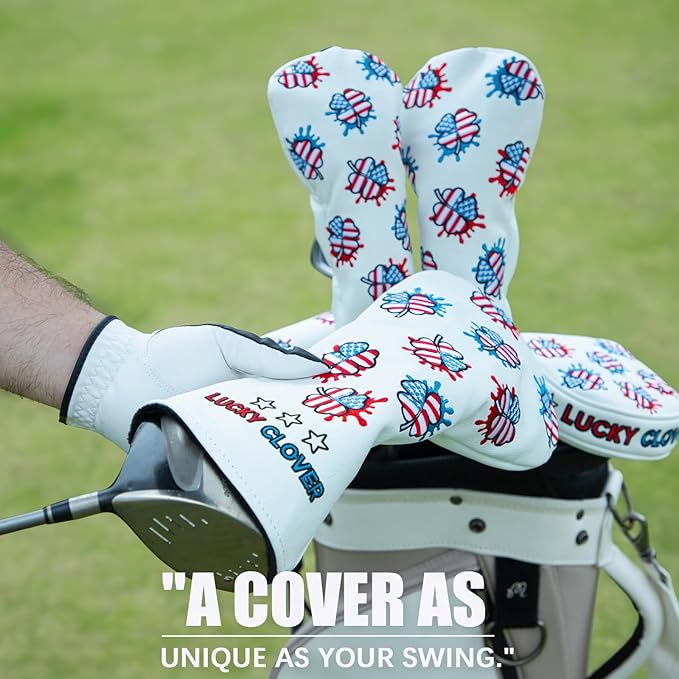 Golf Club Head Covers for Driver Cover, Fairway Wood Cover Hybrid Head Cover, USA Style Premium Leather Golf Headcovers Fits Golf DF3 Putter, Blade Putter Cover, Fits Most of Golf Club Covers