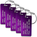 5 Pack Custom Engraved Luggage Tags, 3.8 x 2 inches Waterproof Personalized Luggage Tags, Aluminum Personalized Bag Tags for Suitcases/Backpack/Luggage Accessories [Purple]