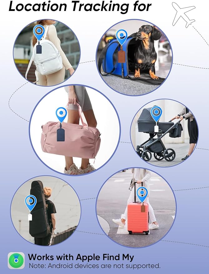 Luggage Tags Built-in Anti-Loss Tracker, Luxury Leather Luggage Tags for Suitcase, Travel Bags, Backpacks, Travel Organizer for Lost Baggage Prevention (Creamy White)