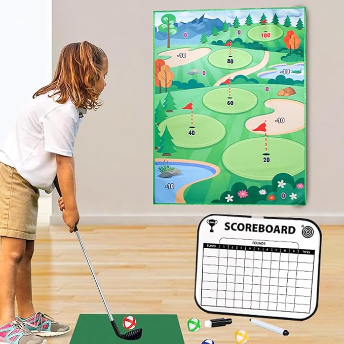 Golf Chipping Mat Set - Indoor Outdoor Game | Portable Golf Hitting Mat with Targets and Balls, Fun Practice Game for Kids and Adults, Perfect for Home Backyard Lawn Party Beach or Family En