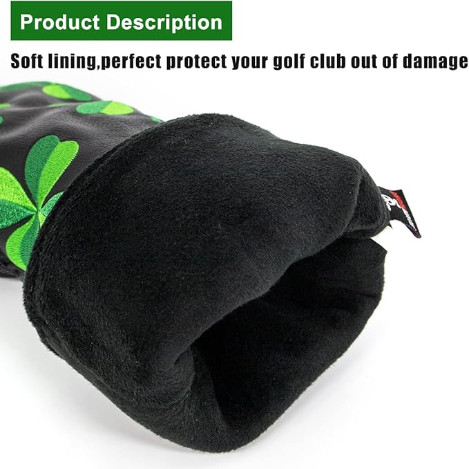 Live Lucky Golf Club Headcover Shamrock Golf Head Cover Elegant Embroidery Premium Leather Driver Covers Fairway Wood Covers Hybrid Headcovers Mallet Blade Putter Covers