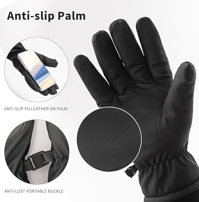 Waterproof Winter Gloves for Men Warm Ant-slip Touchscreen Ski Snow Cycling Running Cold Weather Long Fleece Lining