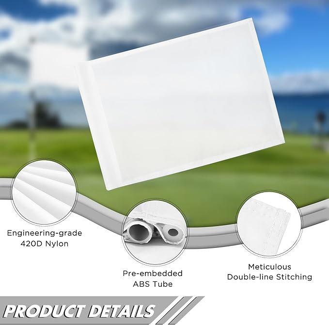 KINGTOP Golf Flag 20x14 Inch - Plain White, 420D Nylon, Tube Inserted - Standard Putting Green Flags for Backyard Practice, Golf Courses, Country Club, 3-Pack