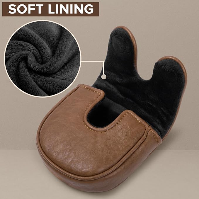 Golf Putter Covers Mallet Putter Headcover for Golf DF3 Putter, Brown Putter Cover Magnetic Closure Premium Leather Mallet Putter Covers for 2 Ball Putter