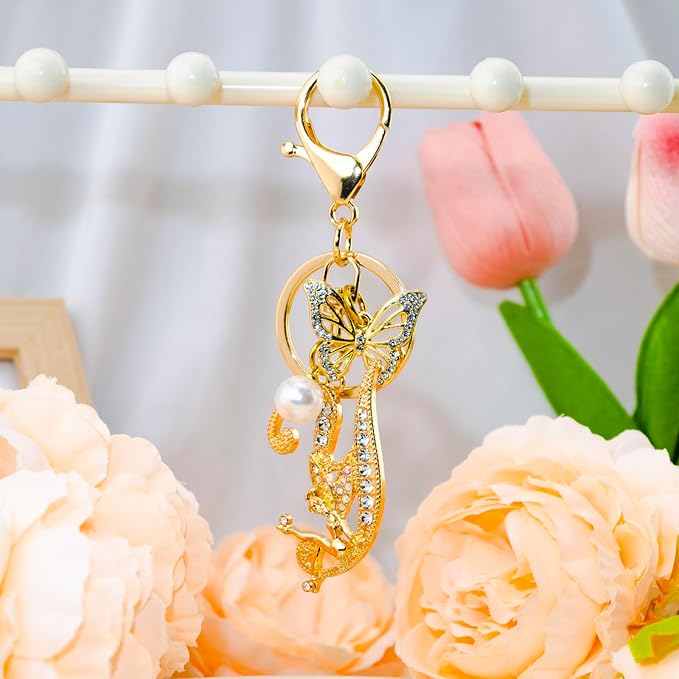 Initial Keychain Bag Charm Women Purse Charms for Handbags Accessories Charm for Wallet Butterfly Pendant for Girls