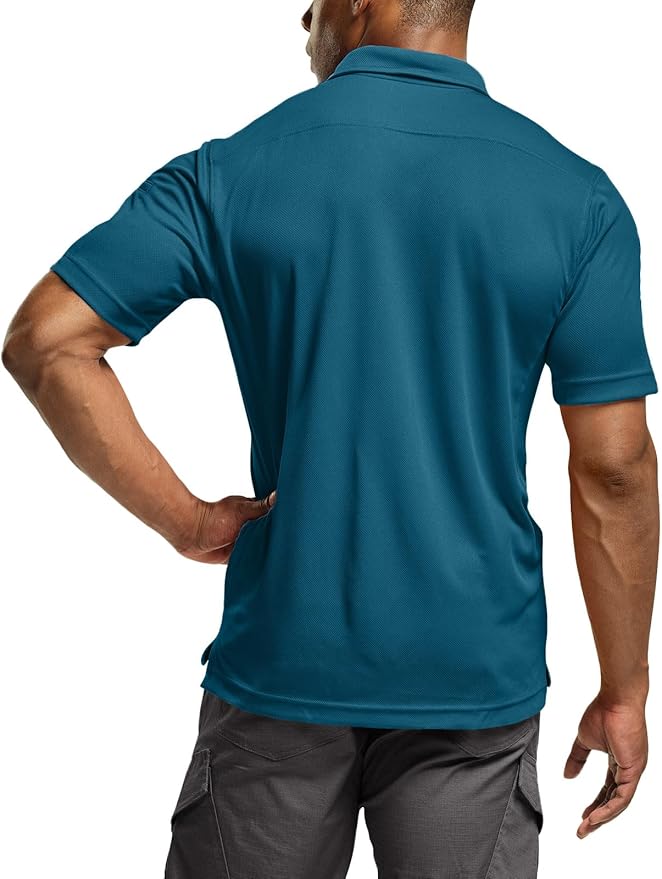 CQR Men's Polo Shirts, Tactical Short Sleeve Golf Performance Shirts, Lightweight Dry Fit UPF 50+ Pique