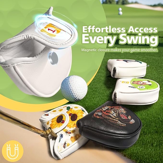 Golf Club Cover for Driver Fairway Wood Hybrid Mallet Putter Cover, Wootfairy Golf Club Headcovers Waterproof Leather White Accessories Compatible with Taylormade Odyssey and More Brand