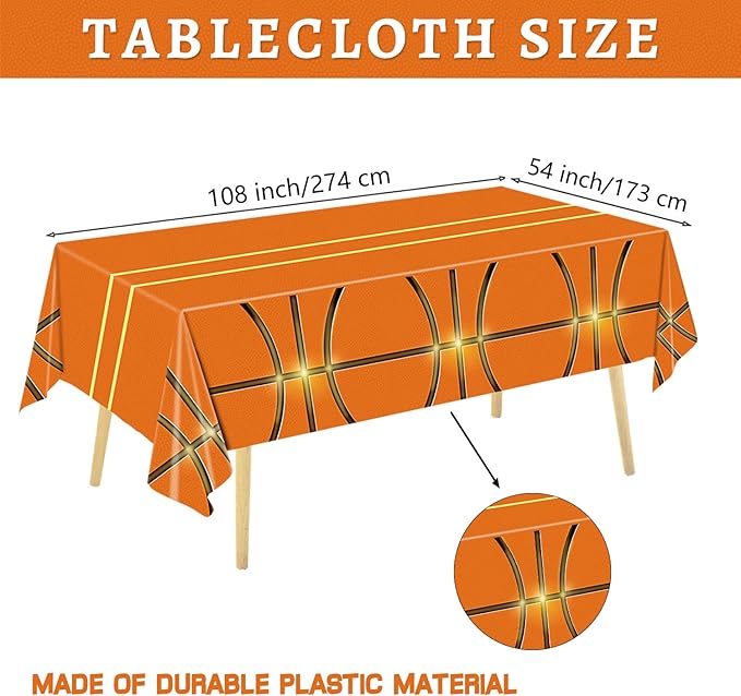 4 Pieces Basketball Tablecloth - Basketball Birthday Party Decorations Basketball Table Cloth Soccer Tablecloth Plastic Table Cover for Basketball Party Decorations, 54 x 108 Inch