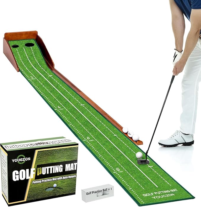 Putting Green Indoor,Golf Putting Mat with Auto Ball Return,Premium Crystal Velvet Surface, Practice Putting mat, Perfect Training Aid & Gift for Golf Lovers Christmas
