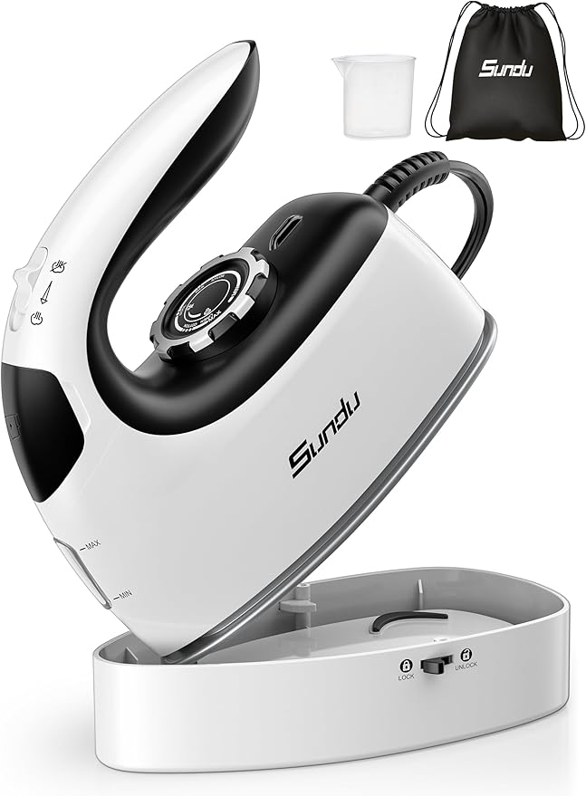 Sundu Mini Travel Iron with Steam,1000W Portable Non-Stick Soleplate Steam Small Iron for Quilting & Sewing,300 Microsteam Holes,90ml Water Tank,Lockable Safety Base,Digital Temperature Control