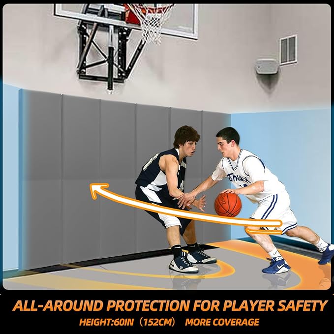 PROGOAL Gym Wall Paddings Basketball Court Wall Protection Pad - 2”Thick Foam Wall Mat Durable Protector for Wall-Mounted Basketball Hoops Garage Taekwondo（60" Lx20 W）