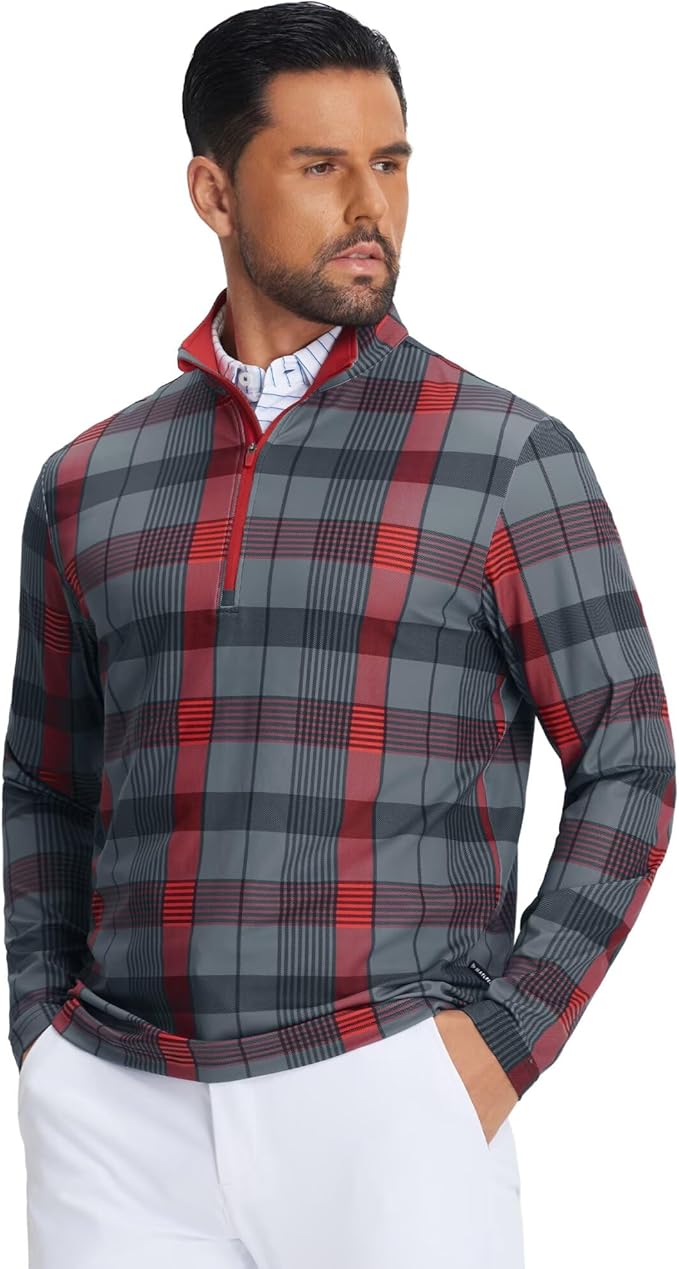 M MAELREG Quarter Zip Golf Pullover Men Dry Fit Long Sleeve Performance Wicking 1/4 Zip Full Print Pullover Mens Sweatshirt