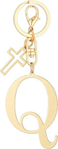Gold Initial Keychain for Women A-Z Letter Cross Keychains Alphabet Key Chain bag Accessories Gift for Christian
