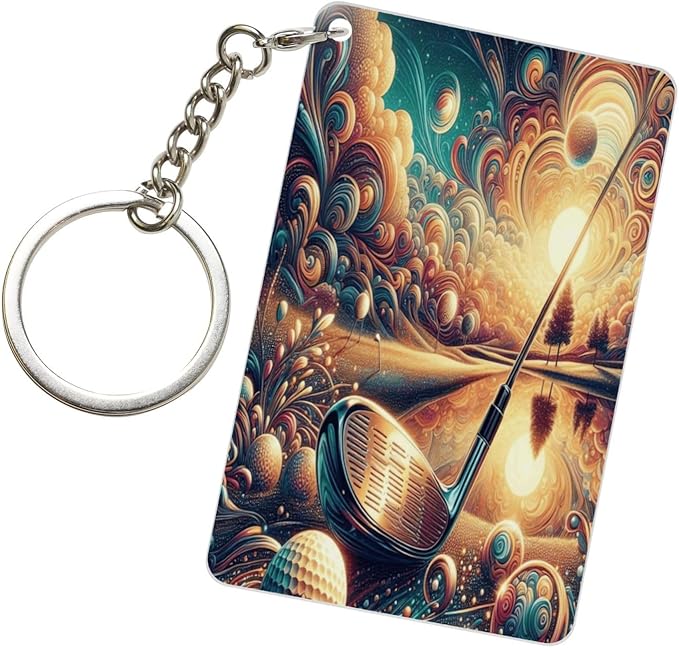 Astronaut Playing Golf Keychains Rectangular Acrylic Keychain Daily Key Ring Car Key Fob Holder 2X3 Inch