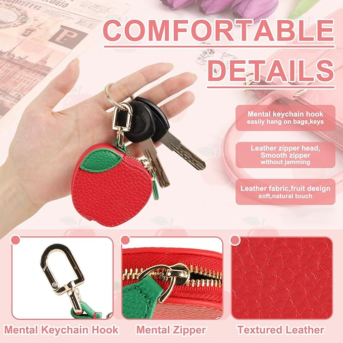 XSUIOY Orange Fruit Coin Purse Keychain Bag Charm, Mini Leather Coin Purse & Pouch Airtag Holder Keychain, Kawaii Bag Charms for Handbag, Tote, Keys, Airtag, Gifts for Girls & Women