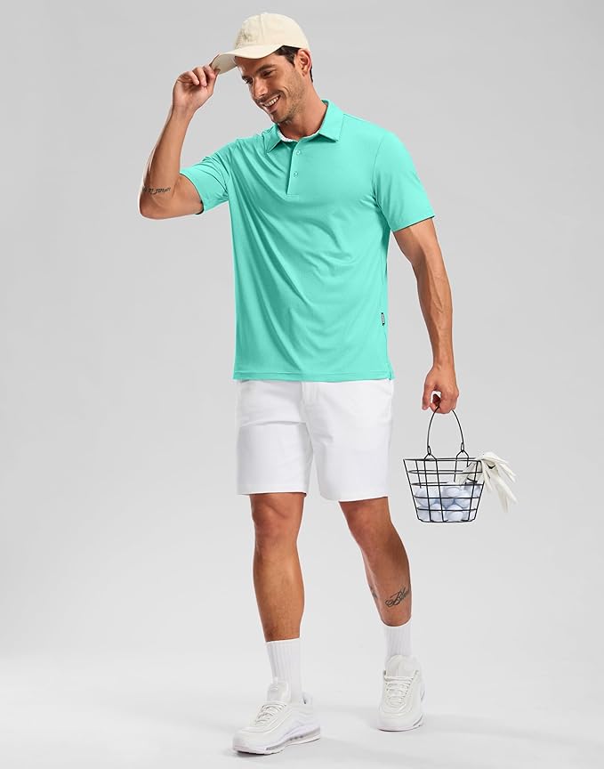Golf Shirts Heather Polo Short Sleeve Dry Fit Lightweight Moisture Wicking Collared Shirts Casual Athletic Business