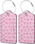TSA Approved Luggage Tags for Suitcases Pink Bow 2 Pack Funny Leather Carnival Cruise Airport Cute Travel Name Tags Golf Bag tag Ships Essentials Privacy Cover ID Label for Women Men