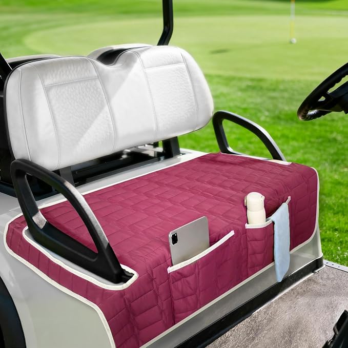 Golf Cart Seat Cover, Universal Bench Seat Cover with Storage Pockets, Non-Slip Seat Protector for Golf Cart, Fits EZGO Club Car Yamaha, Easy Install