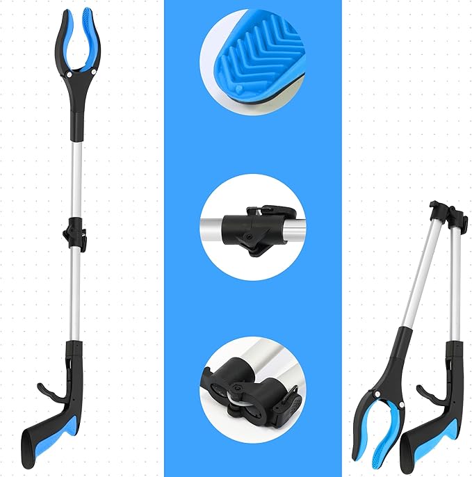 2 Pack 32 inch GrabRunner Reacher Grabber Tool with Strong Magnetic and Swivel Head (New Blue)