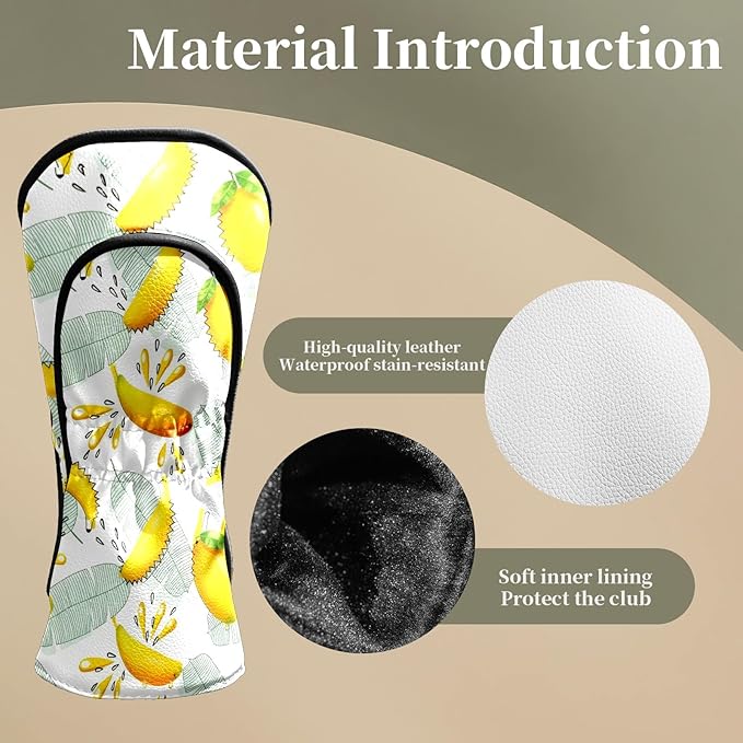 Premium Leather Golf Club Headcovers,Mango Pattern Fits Driver Hybrid Fairway 3/5 Wood,with Scratch-Resistant Lining, Gift for Men and Women