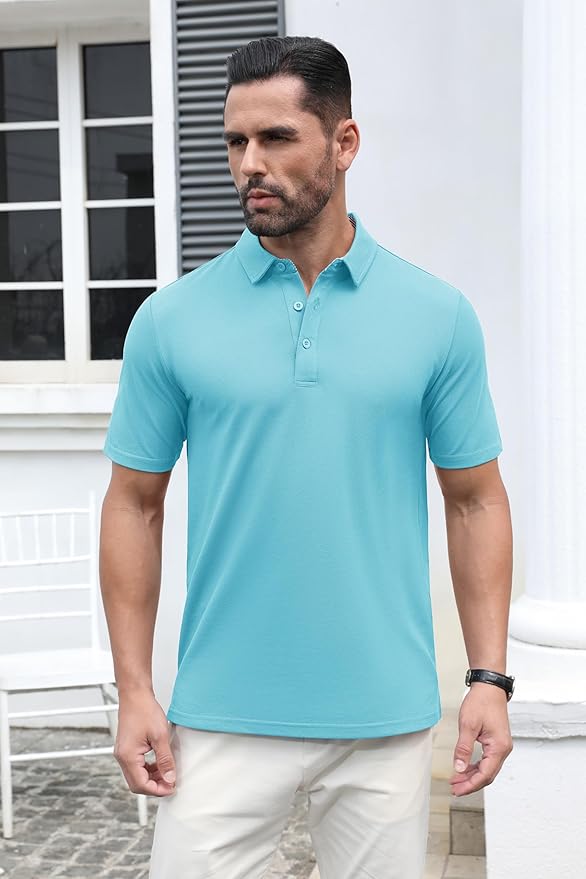 MAGCOMSEN Men's Polo Shirts Short Sleeve Cotton Pique 3 Button Classic Fit Casual T-Shirt Performance Golf Shirts