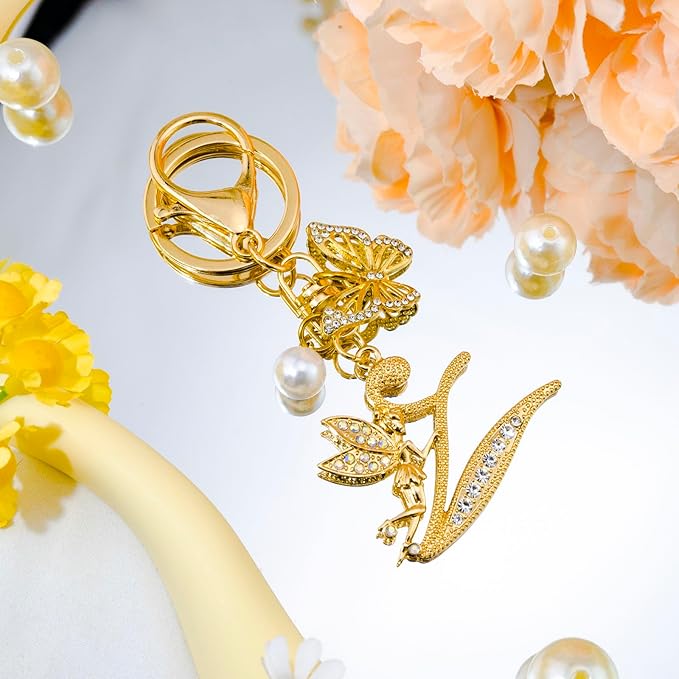 Initial Keychain Bag Charm Women Purse Charms for Handbags Accessories Charm for Wallet Butterfly Pendant for Girls
