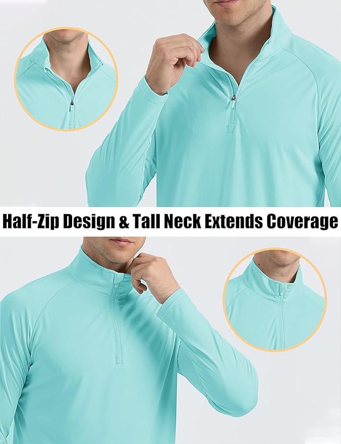 MAGCOMSEN Men's Long Sleeve Sun Shirts UPF 50+ Tees 1/4 Zip Up Fishing Running Rash Guard T-Shirts Outdoor Shirt