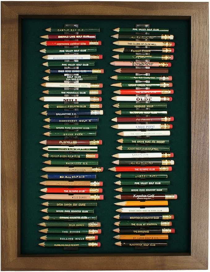 Eureka Golf Pencil Display Case | Holds 64 Round or Hexagonal Golf Pencils | Walnut Finish | Made in The USA