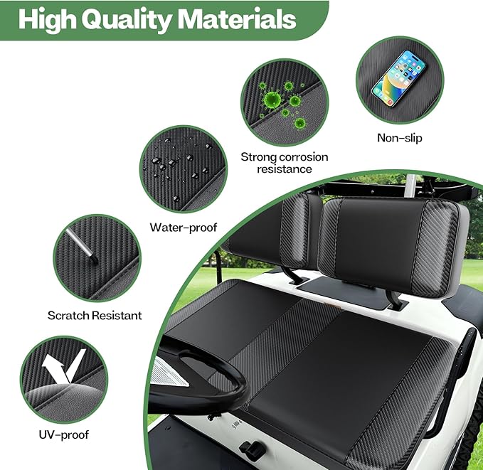 T TGBROS Golf Cart Seat Covers Fit for Yamaha Club Car EZGO Ordinary Front Rear Seat Cushion Waterproof Vinyl Leather Breathable Comfortable Replacement Black Seat Cover Anti-Scratch