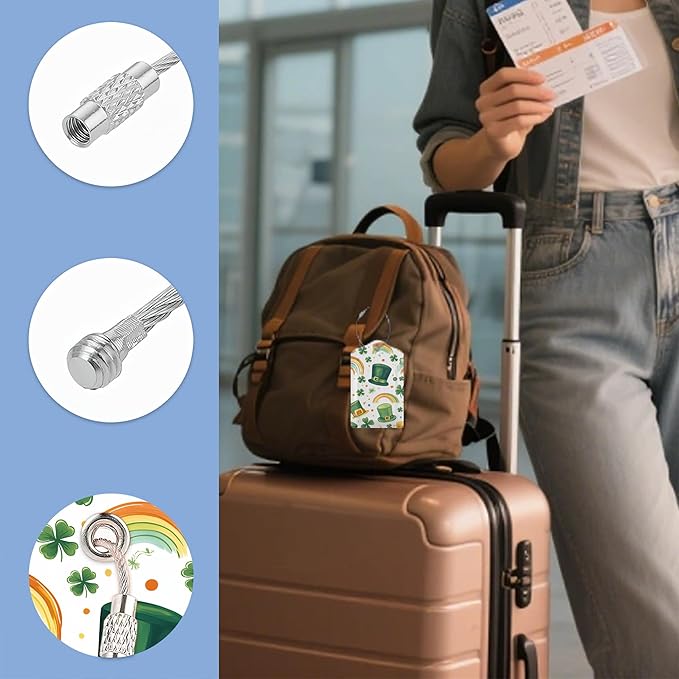 3 Pack Luggage Tag for Suitcase Leather Travel Cruise Luggage Tag with Stainless Steel Loop Name ID Label Privacy Cover for Adults Teens Travel Bag Labels Set (St. Patrick’s Day)