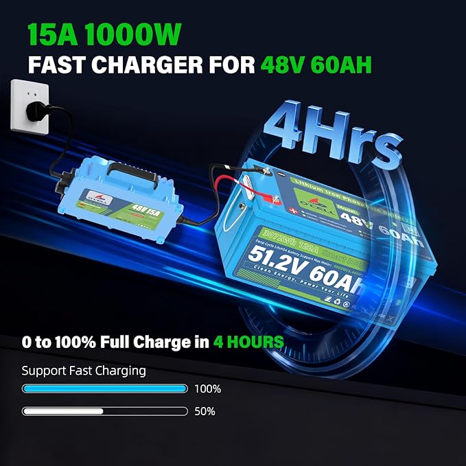 48V (58.4V) 60Ah LiFePO4 Golf Cart Battery with Mounting Bracket, 38.4V 4.8kW Lithium Iron 120A BMS, Bluetooth/LCD, 58.4V 15A IP67 Charger - 10 Year Lifespan Fit Club Car, EZ-GO, Trolling Motors
