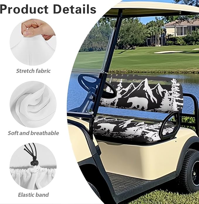 Golf Cart Seat Covers, Universal Fit & Nonskid Bottom Fits for Club Car 2 Person Seats Golf Carts