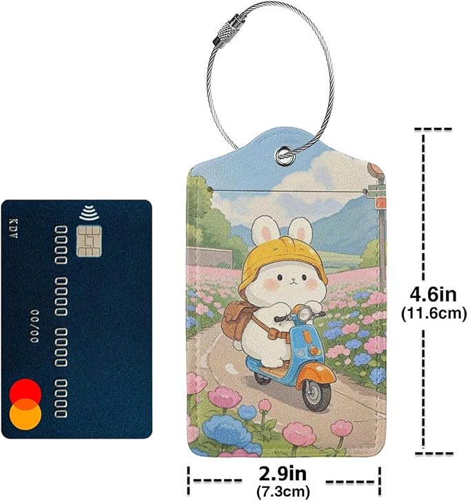 TSA Approved Luggage Tags Rabbit Riding for Suitcases 2 Pack Funny Leather Carnival Cruise Airport Cute Travel Name Tags Golf Bag tag Ships Essentials Privacy Cover ID Label for Women Men