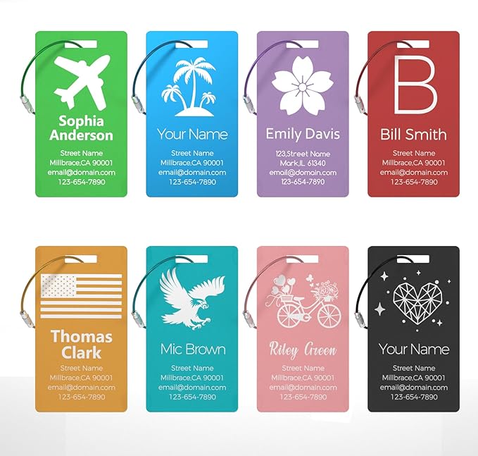 Personalized Metal Luggage Tags, Custom Suitcase Aluminum Name Tags with 5.9in Steel Ring, Laser Engraved Text and Logo, for Travel Gift, Baggage, Golf Bag (Red)