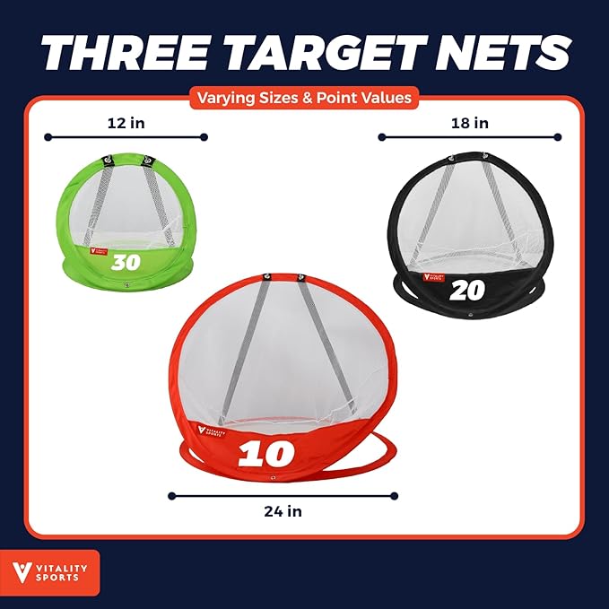 Vitality Sports Golf Chipping Net, 3PCS Pop-Up Golf Practice Net for Backyard, Indoor Outdoor Chipping Game with 3 Targets, 1 Hitting Mat, 20 Balls, Tee Box