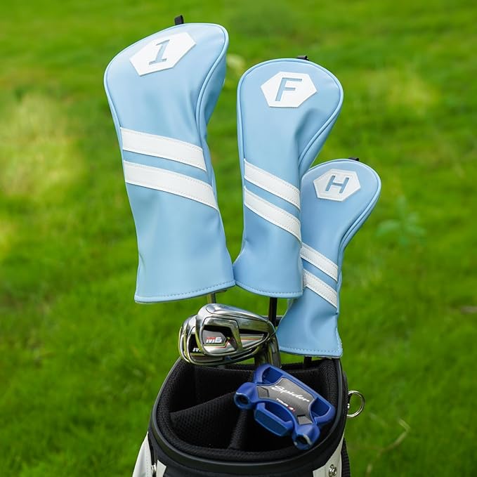 Golf Club Head Covers for Woods and Drivers, Premium Golf Headcovers Set Fit Most Clubs Simple Striped 1PC or 3PCS, Customizable