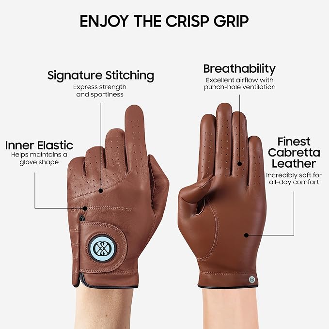 CLAPLEY Men’s Golf Glove – Premium Cabretta Leather with Magnetic Ball Marker, Breathable Design, Good Elasticity, Precious Gift for Golfers, Super Soft Feel, Left and Right Hand, Secure Fit