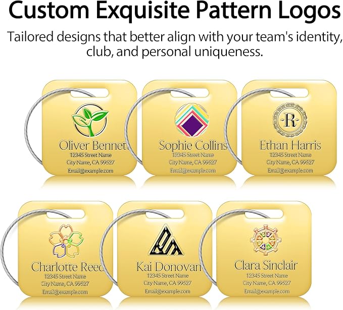Personalized Luggage Tags - Custom Metal Luggage Tags for Suitcases, Backpacks and Bags with Your Personalized Club Logo Text (Square-Gold)