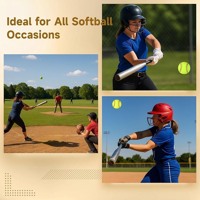 12 Pack Softballs 12 Inch, Softball Practice Balls, Soft Cork Core, Fluorescent Yellow PVC Official Size & Weight Slowpitch Softballs for Training, Games, Practice