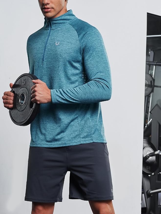NORTHYARD Quarter Zip Pullover Men Running Shirt Long Sleeve Moisture Wicking Quick Dry Athletic Workout Shirts